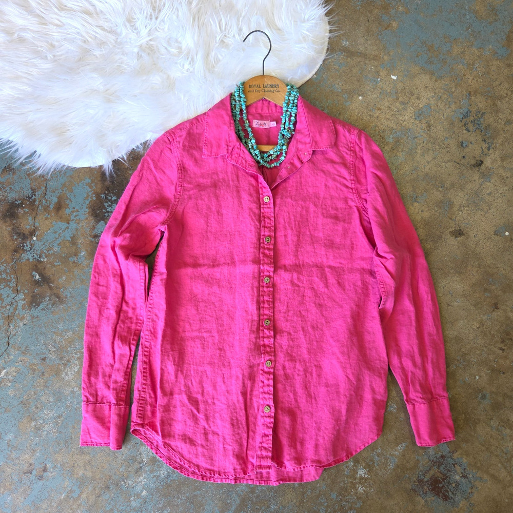 Faherty Linen Button Up Shirt Size S Pink Long Sleeve Lagenlook Sustainable